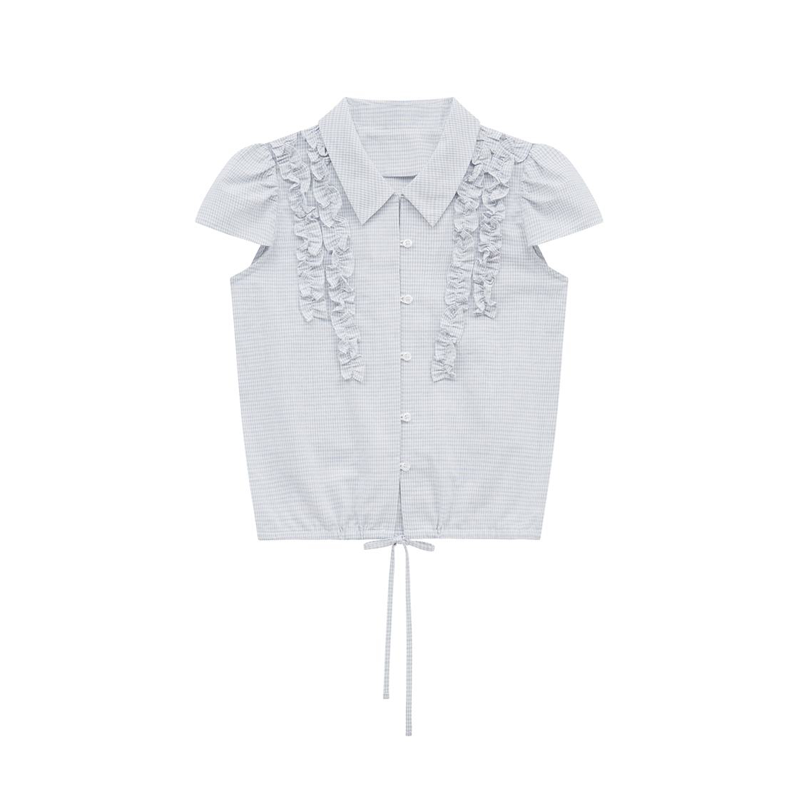 마가린핑거스 프릴 믹스 블라우스 라이트 블루(Margarin Fingers Frill Mixed Blouse Light Blue)