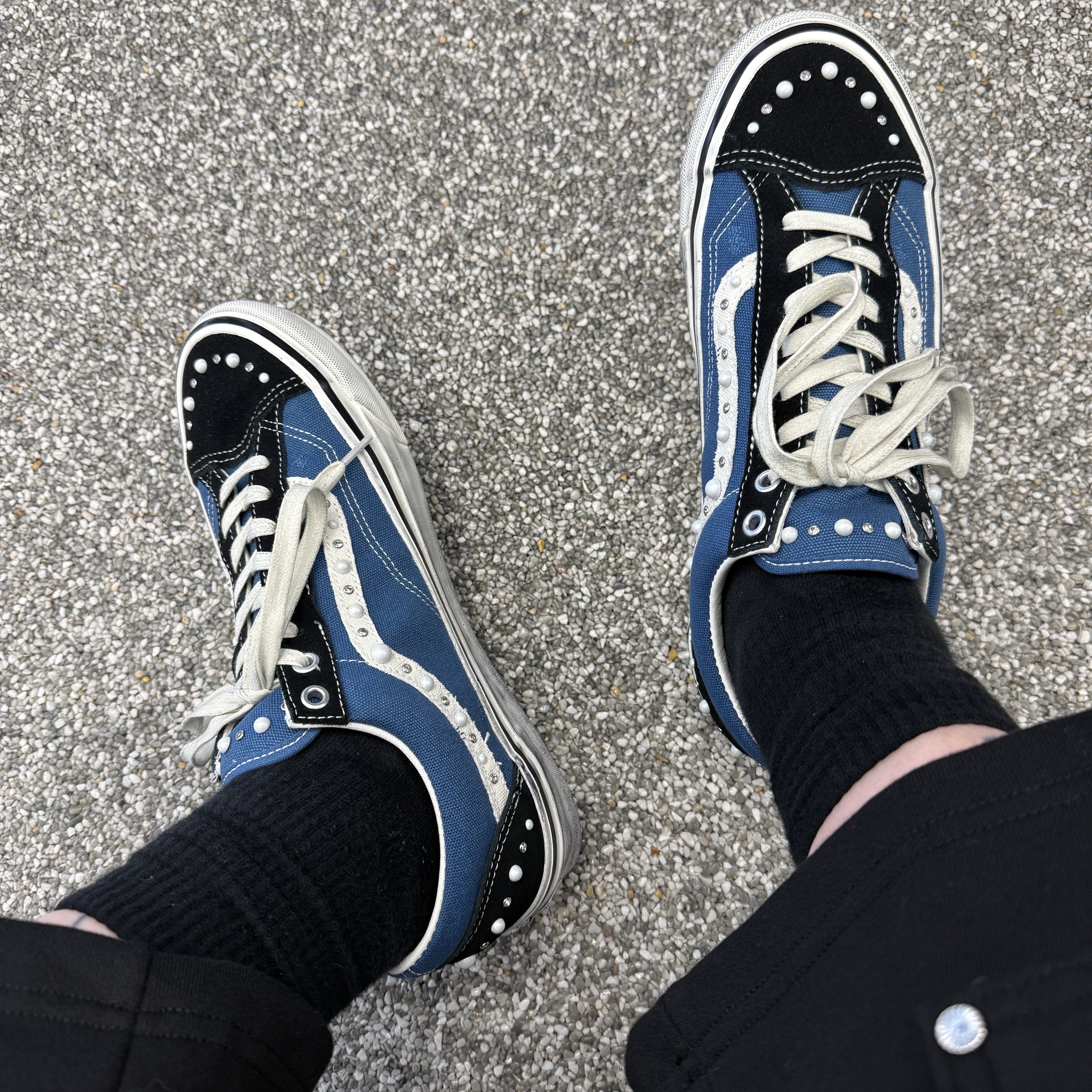Vans LX Old Skool 36 Pearlized Navy Black 착용 스타일