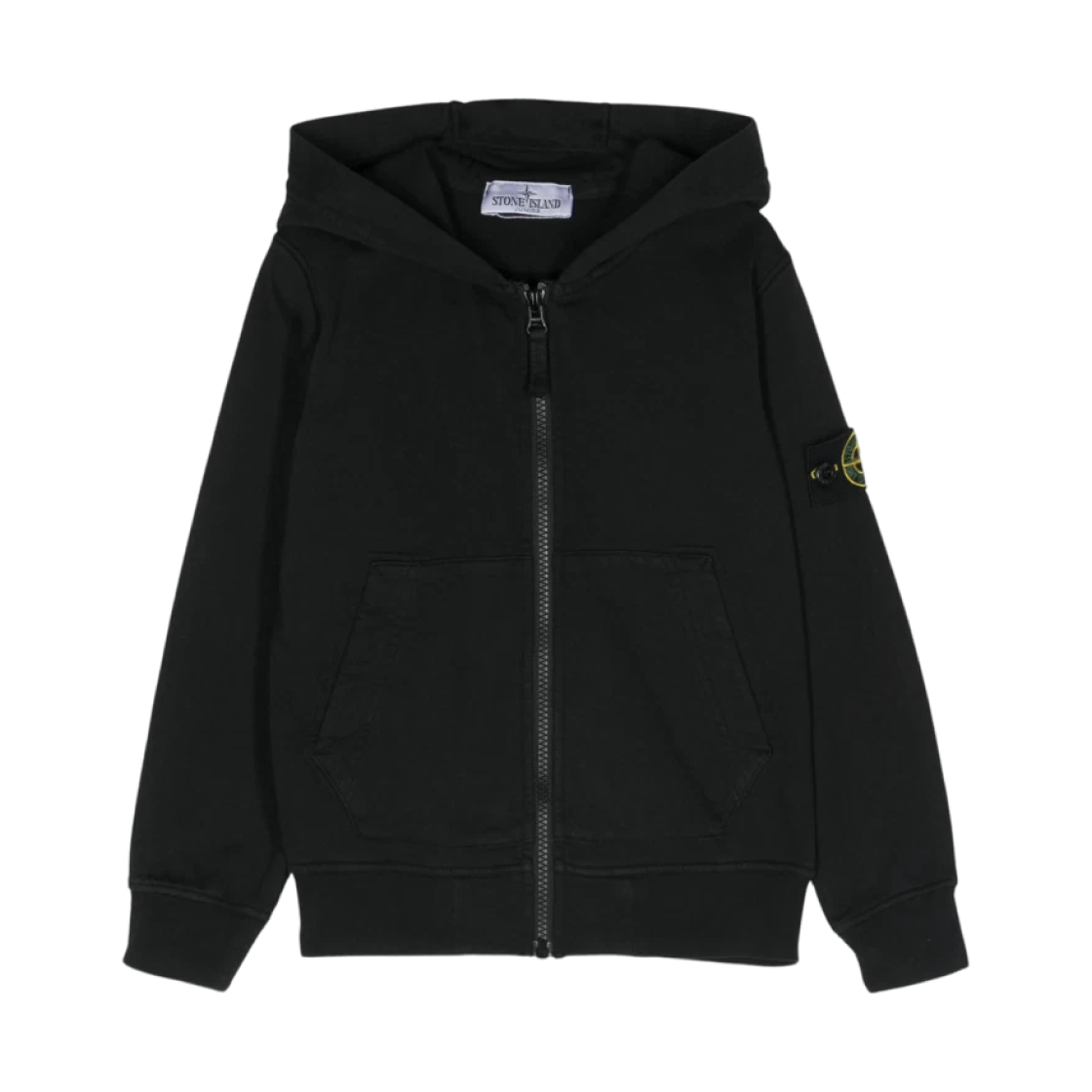 801660740-V0029 (Kids) Stone Island Logo Hooded Full Zip Sweatshirt Black - 24SS