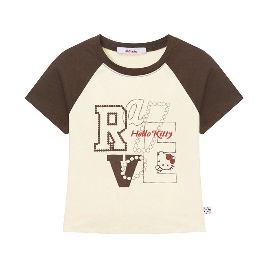 (W) 레이브 x 헬로 키티 래글런 그래픽 티셔츠 베이지((W) Raive x Hello Kitty Raglan Graphic T-shirts Beige)