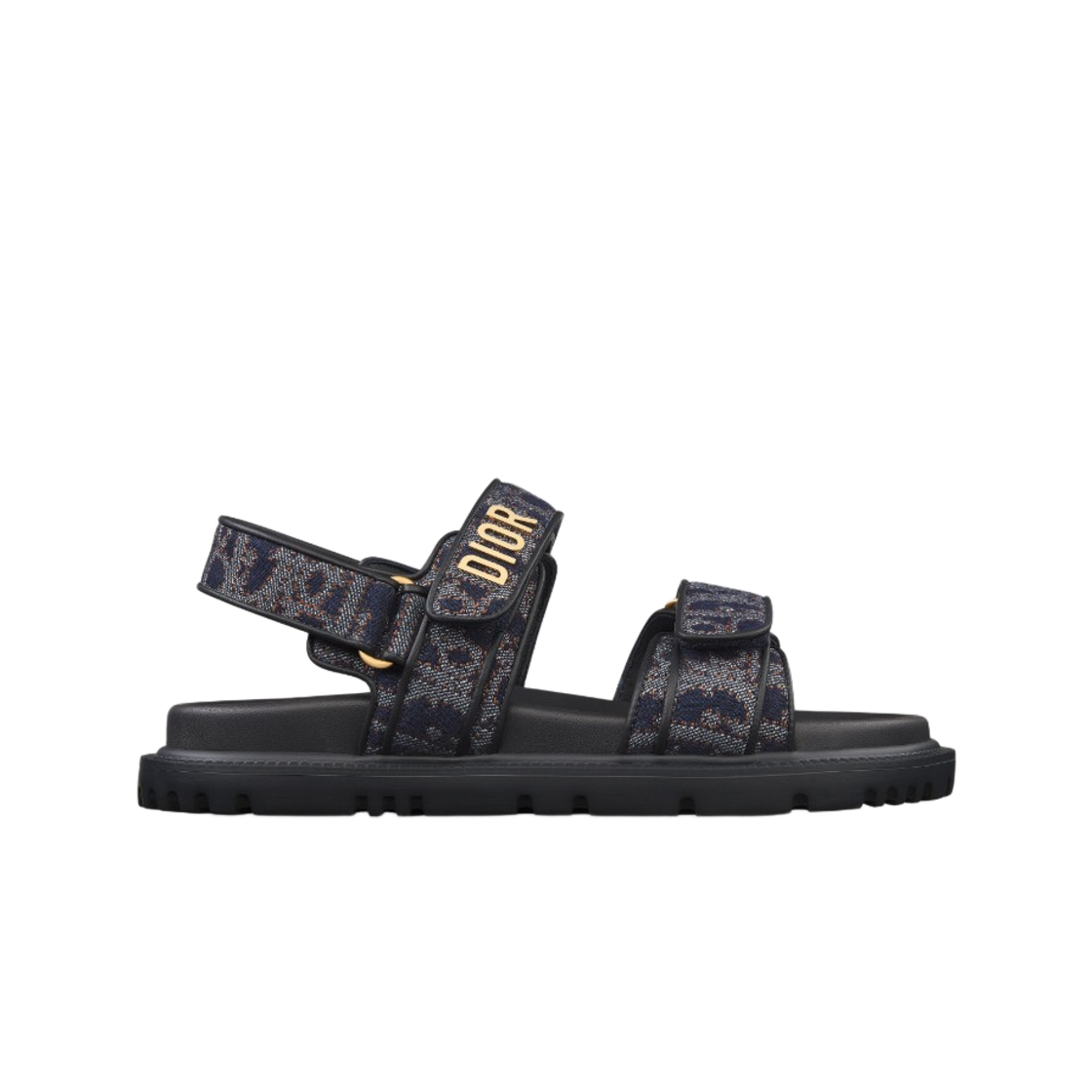 (W) 디올 콘트라스팅 탑스티칭 오블리크 데님 디올액트 샌들 블루 토바코 브라운((W) Dior Oblique Denim with Contrasting Topstitching Dioract Sandal Blue Tobacco Brown) - 1