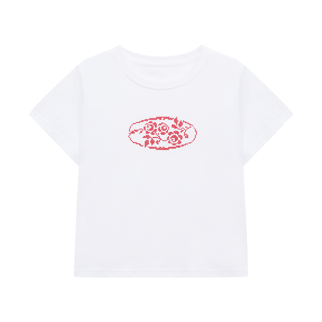 마가린핑거스 로즈 크로스 스티치 티셔츠 화이트(Margarin Fingers Rose Cross Stitch T Shirt White)
