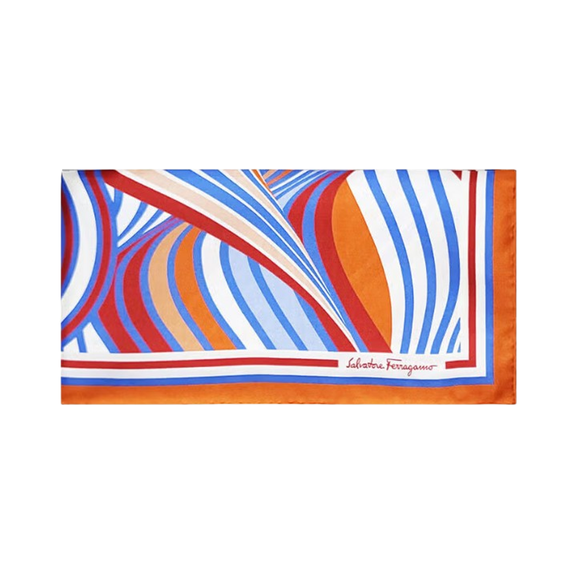 (W) 페라가모 간치오 실크 리본 프린트 풀라드 스카프 오렌지((W) Ferragamo Gancio Silk Ribbon Print Foulard Scarf Orange) - 1