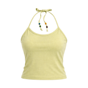SSERPE Beads Pigment Halter Neck Sleeveless Lemon