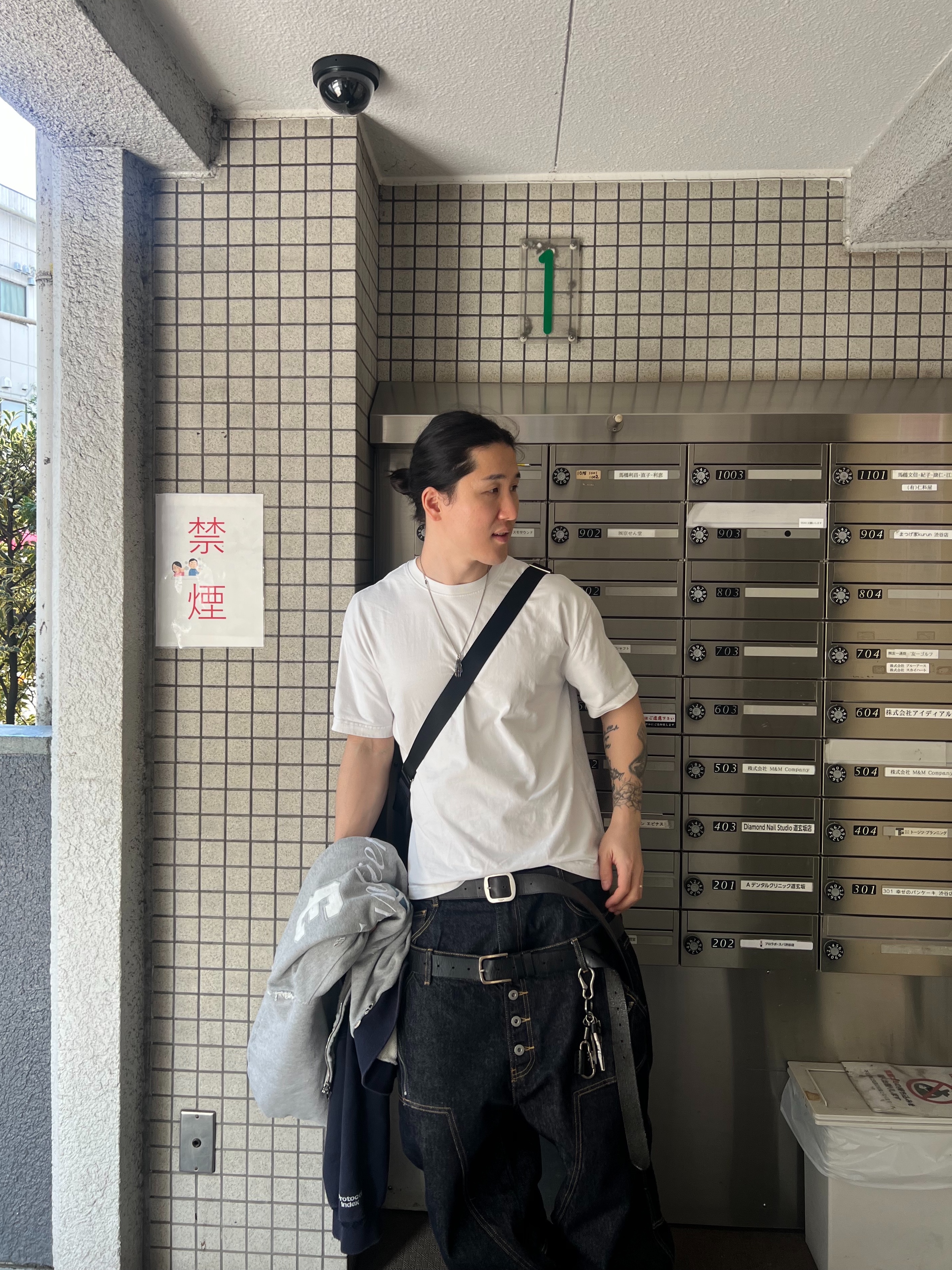 ROARINGRAD Double Obi Zip Denim Pants Indigo, Protocol Index Buttivore Zip Hoodie White Melange 착용 스타일 - 7