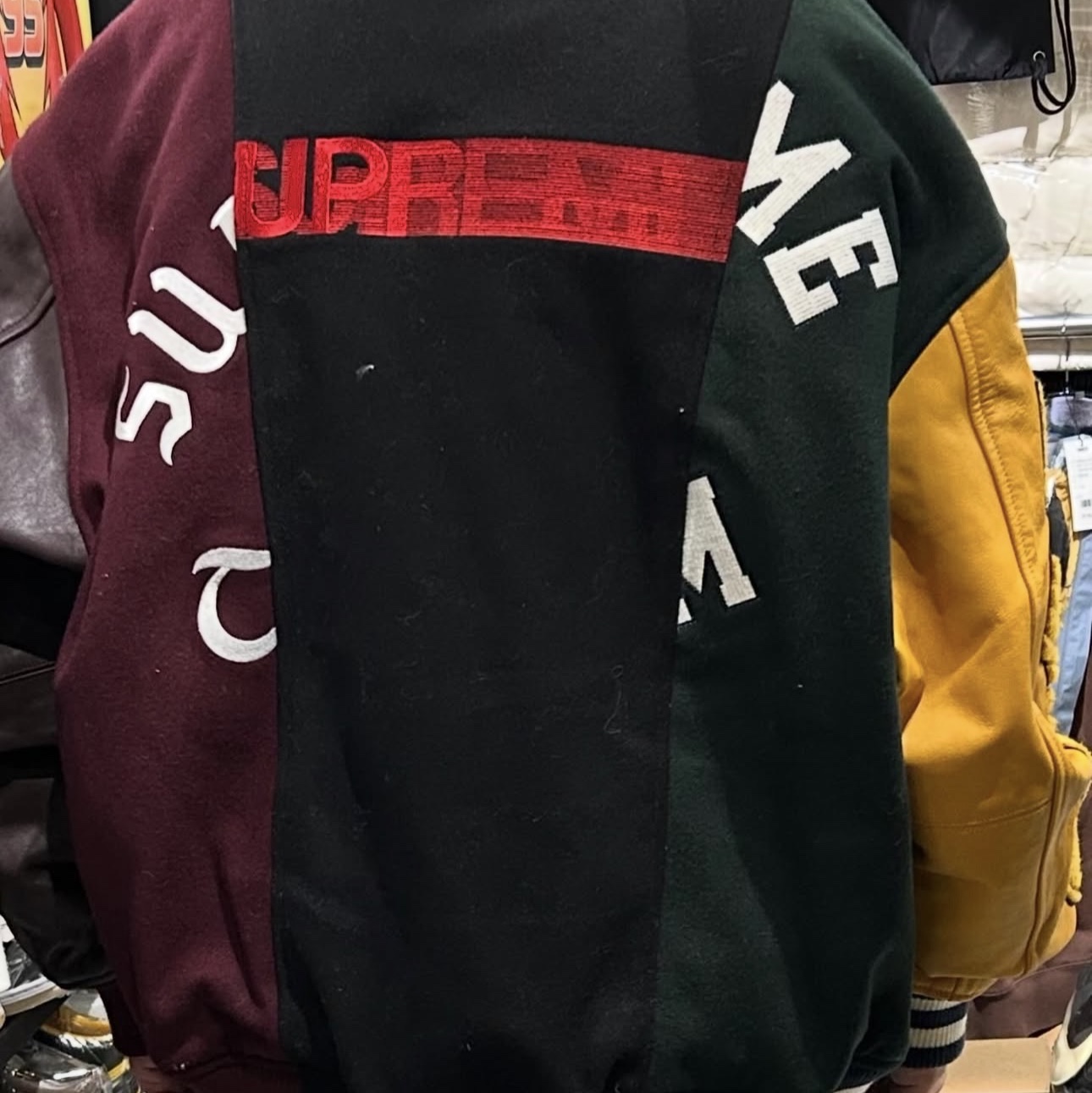 Supreme x MM6 Maison Margiela Split Varsity Jacket Multicolor - 24SS 착용 스타일 - 5