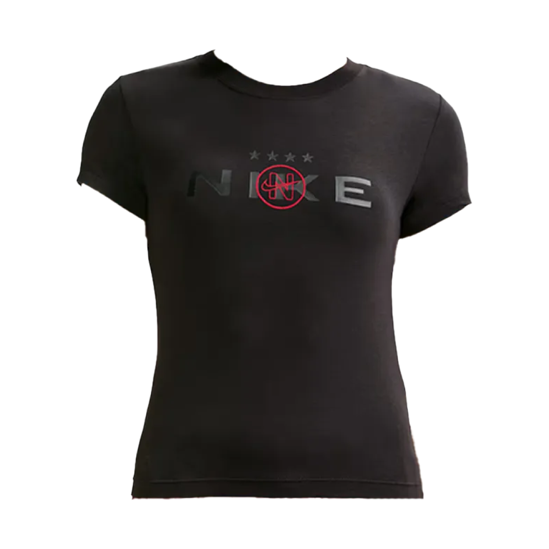 (W) 나이키 NSW 칠 니트 모드 크롭 티셔츠 블랙 라이트 크림슨 - 아시아((W) Nike NSW Chill Knit Mod Cropped T-Shirt Black Light Crimson - Asia) - 1