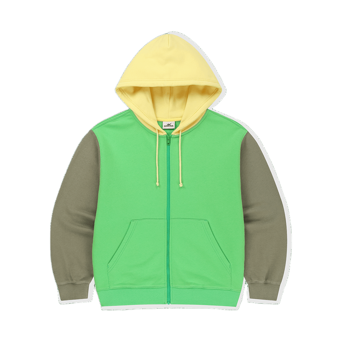 [트리플적립] 썬러브 블록 집 업 후디 그린