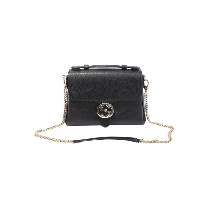 ITWFNMC4MIJ8 Gucci Black Leather Interlocking Top Handle Small Chain 2-Way Bag