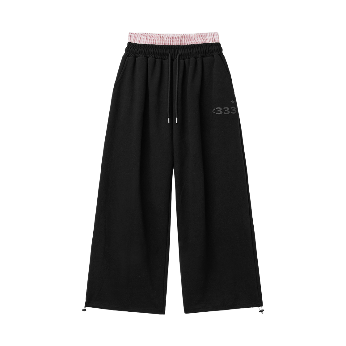 슬릭글로우 러브 이모지 체크 레이어드 스웨트 팬츠 블랙(SLEEKGLOW Love Emoji Check Layered Sweatpants Black)