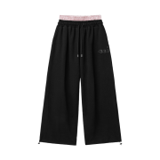 SLEEKGLOW Love Emoji Check Layered Sweatpants Black