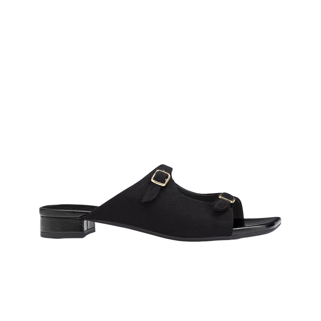 (W) GU 더블 벨트 뮬 블랙((W) GU Double Belt Mules Black) - 1