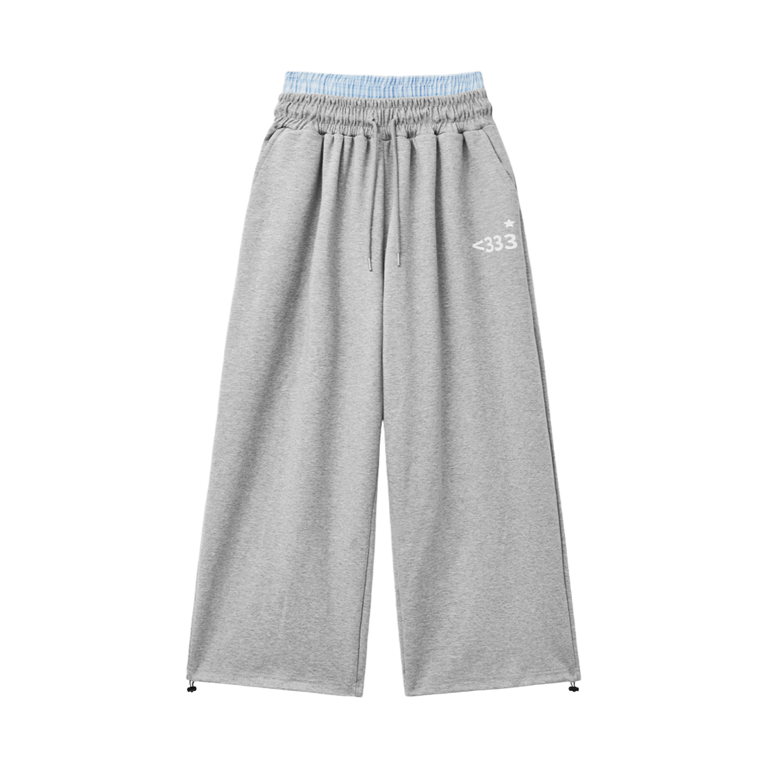 슬릭글로우 러브 이모지 체크 레이어드 스웨트 팬츠 그레이(SLEEKGLOW Love Emoji Check Layered Sweatpants Gray)