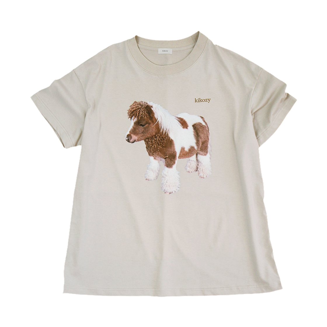 키코지 포니 프린팅 티셔츠 베이지(kikozy Pony Printing T-shirt Beige)