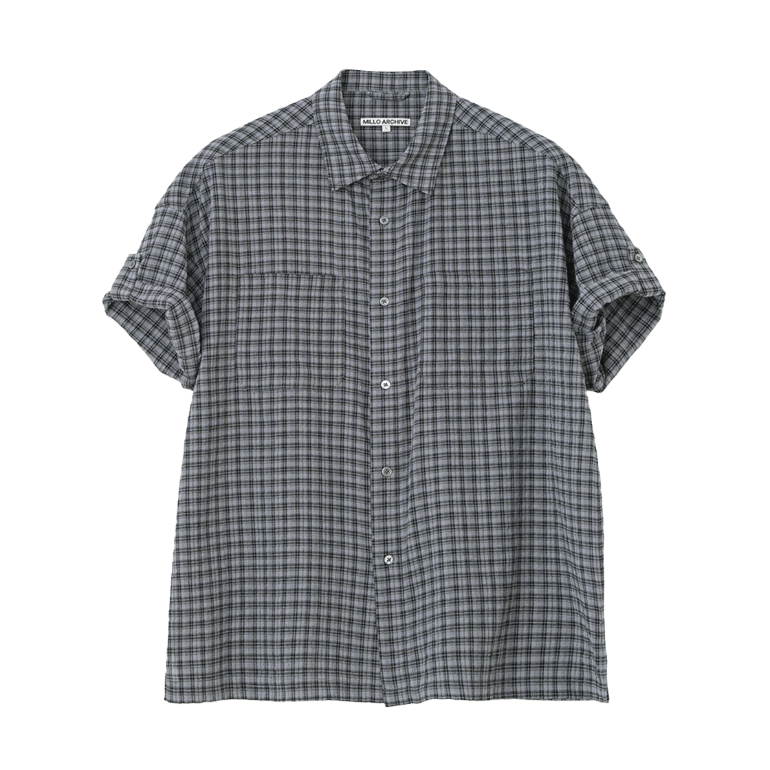 밀로 아카이브 내로우 링클 체크 롤업 하프 셔츠 그레이(Millo Archive Narrow Wrinkle Check Roll-Up Half Shirt Gray)