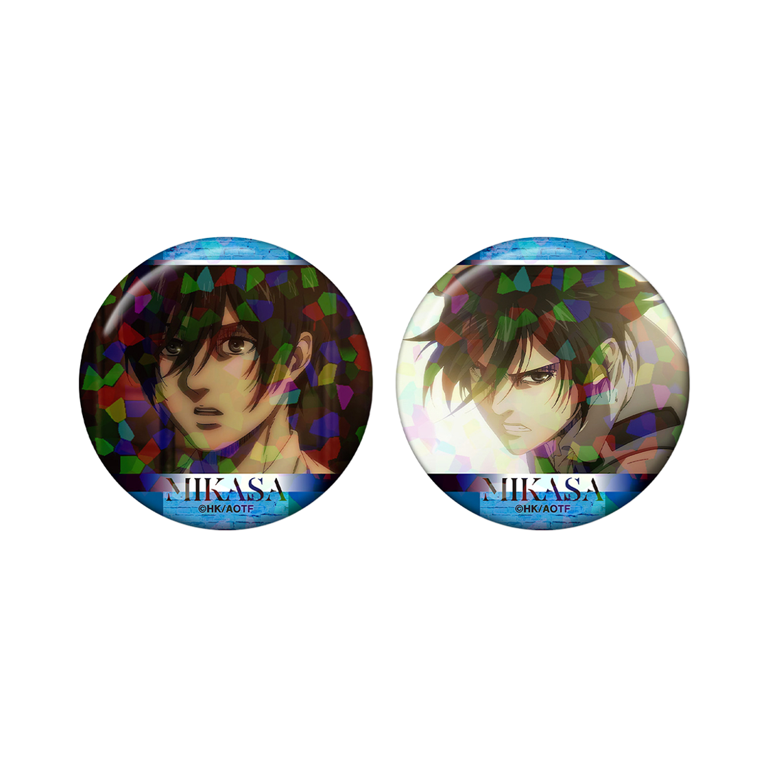 [예약배송] 애니모어 진격의 거인 미카사 장면 홀로그램 캔뱃지 2개 세트