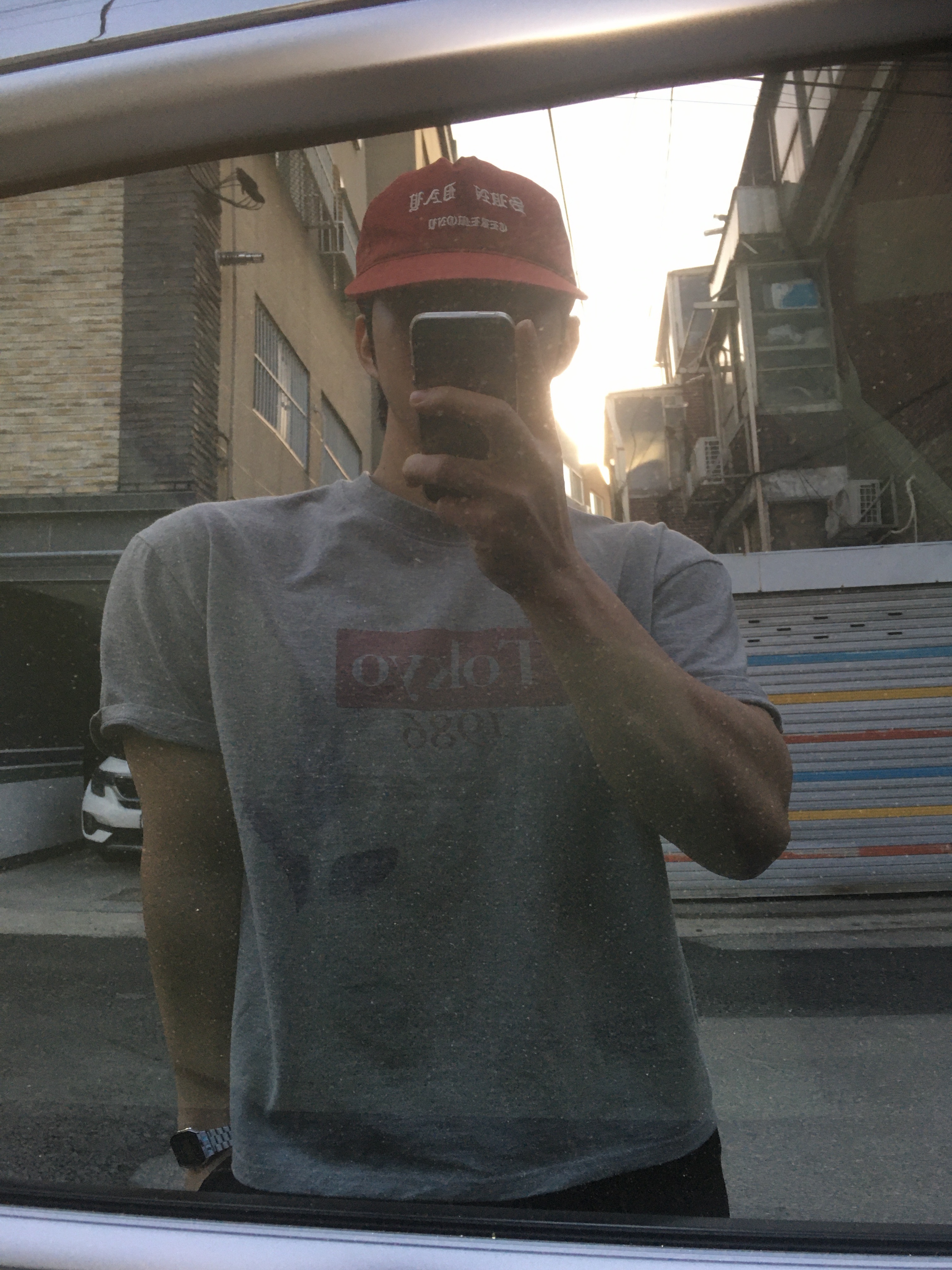 Sunday Ceremony Vintage Washed 5 Panel Cotton Cap - Red, Dr. Martens 1461 Smooth Black 착용 스타일 - 4