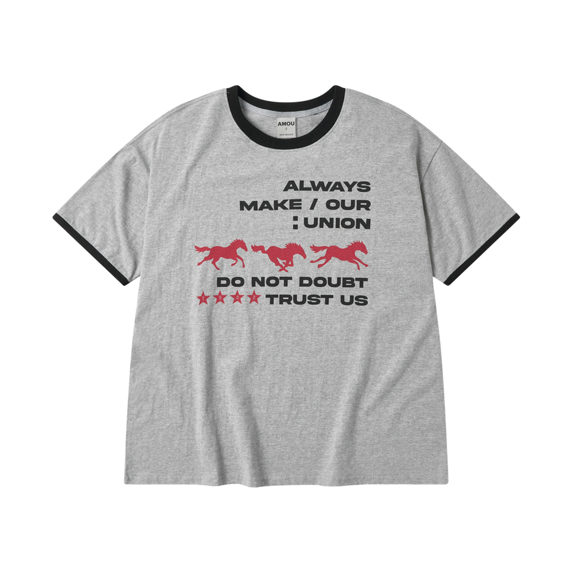 아모우 러닝 홀스 링거 티셔츠 그레이(AMOU Runing Horse Ringer T-Shirts Gray) - 1
