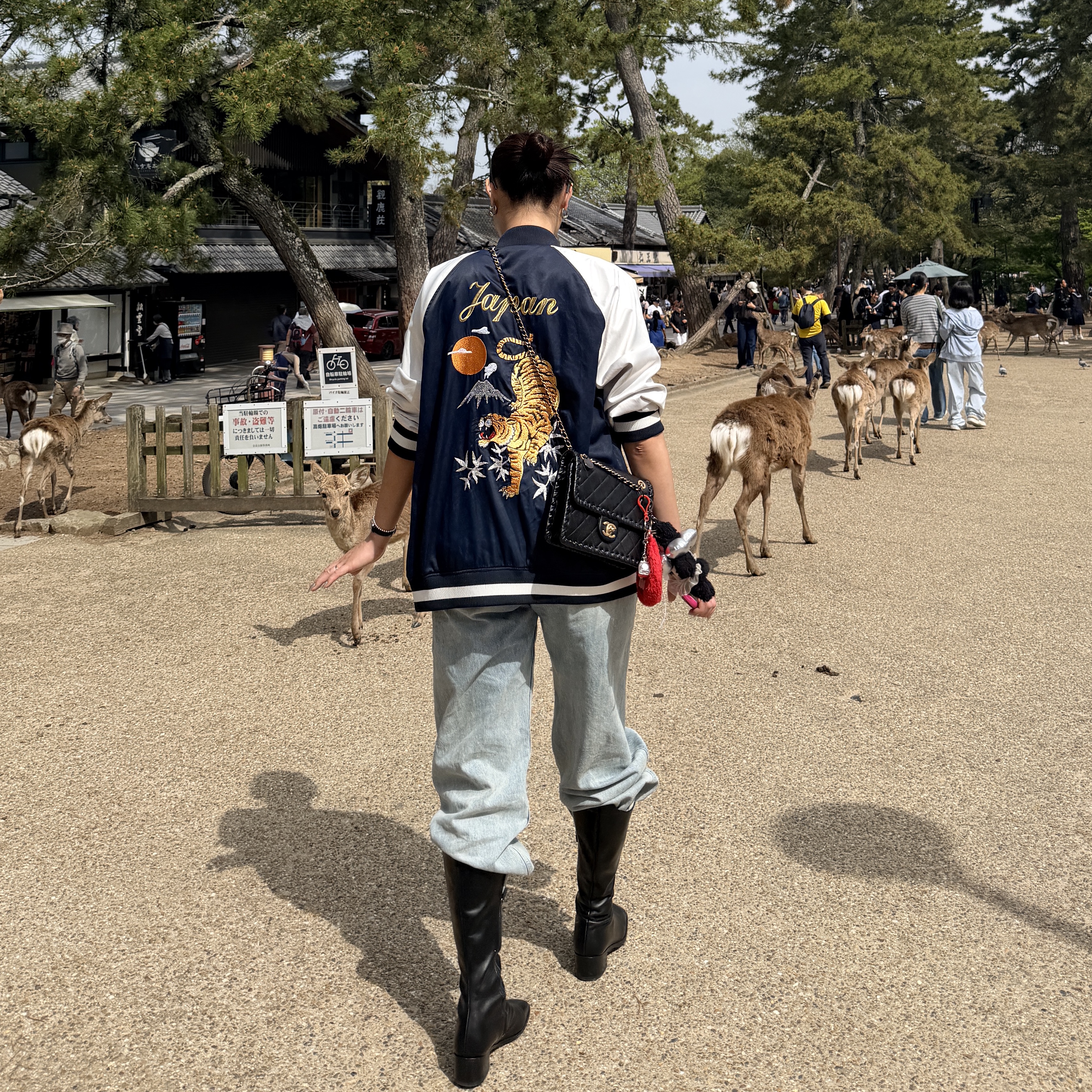 (W) Hysteric Glamour x Starcrawler Sheep Star Embroidered Sukajan Black, Chanel AP4326 25 Cruise Collection Black Caviar WOC with Silver Chain Crossbody Bag 착용 스타일 - 1