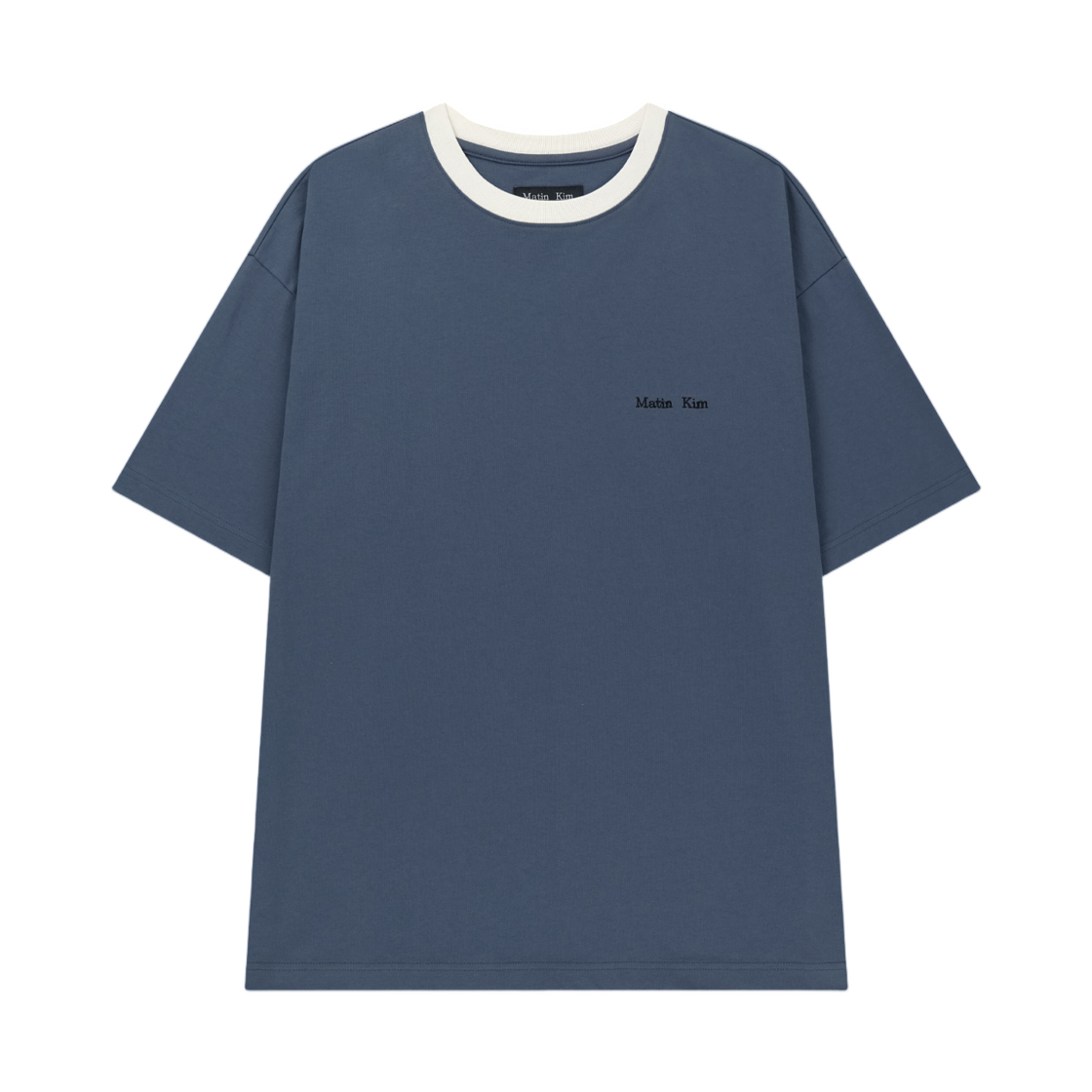 MK2634TS510HMB Matin Kim Tonal Rib Back Logo Top In Smoke Blue