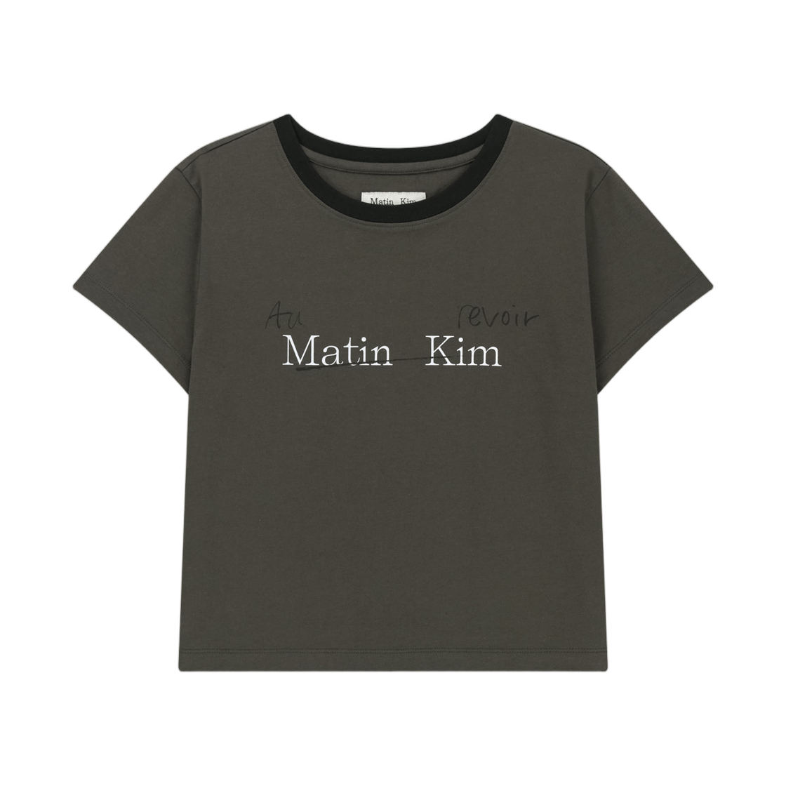 MK2634TS020MCH (W) Matin Kim Tonal Rib Logo Crop Top In Charcoal