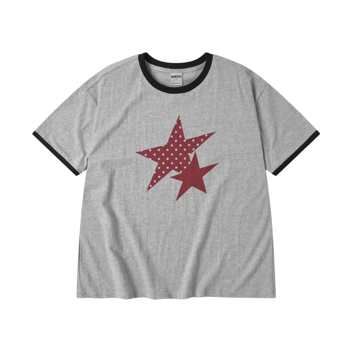 아모우 투 스타 링거 티셔츠 그레이(AMOU Two Star Ringer T-Shirts Gray)