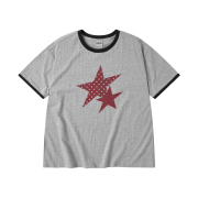 AMOU Two Star Ringer T-Shirts Gray