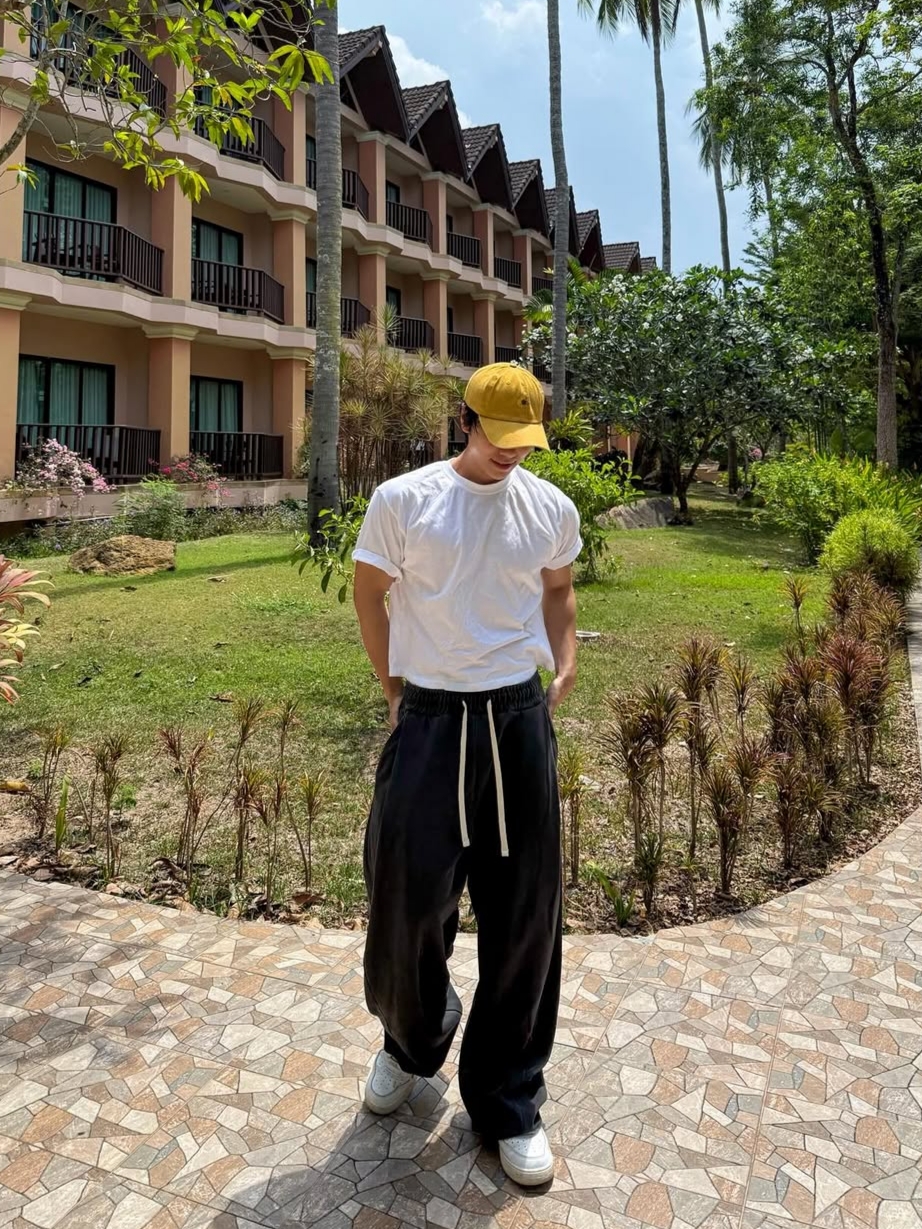 Knitted Pigment Curved Training Pants Washing Charcoal 착용 스타일 - 1
