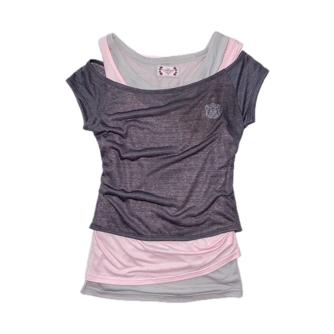 스컬프터 레이지 슬리브리스 레이어드 티 차콜(Sculptor Lazy Sleeveless Layered Tee Charcoal)