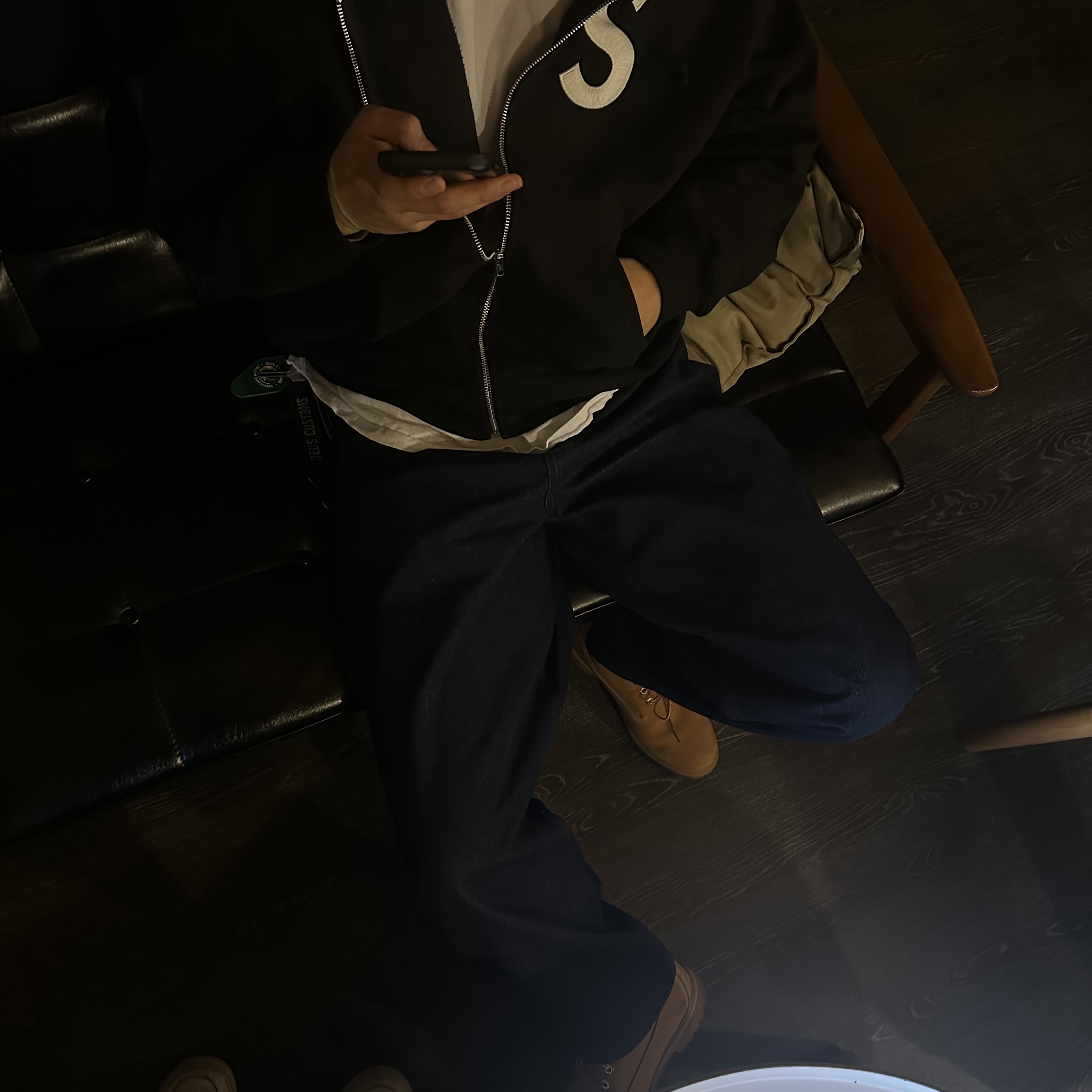 Supreme S Logo Zip Up Hooded Sweatshirt Black - 25FW 착용 스타일 - 1