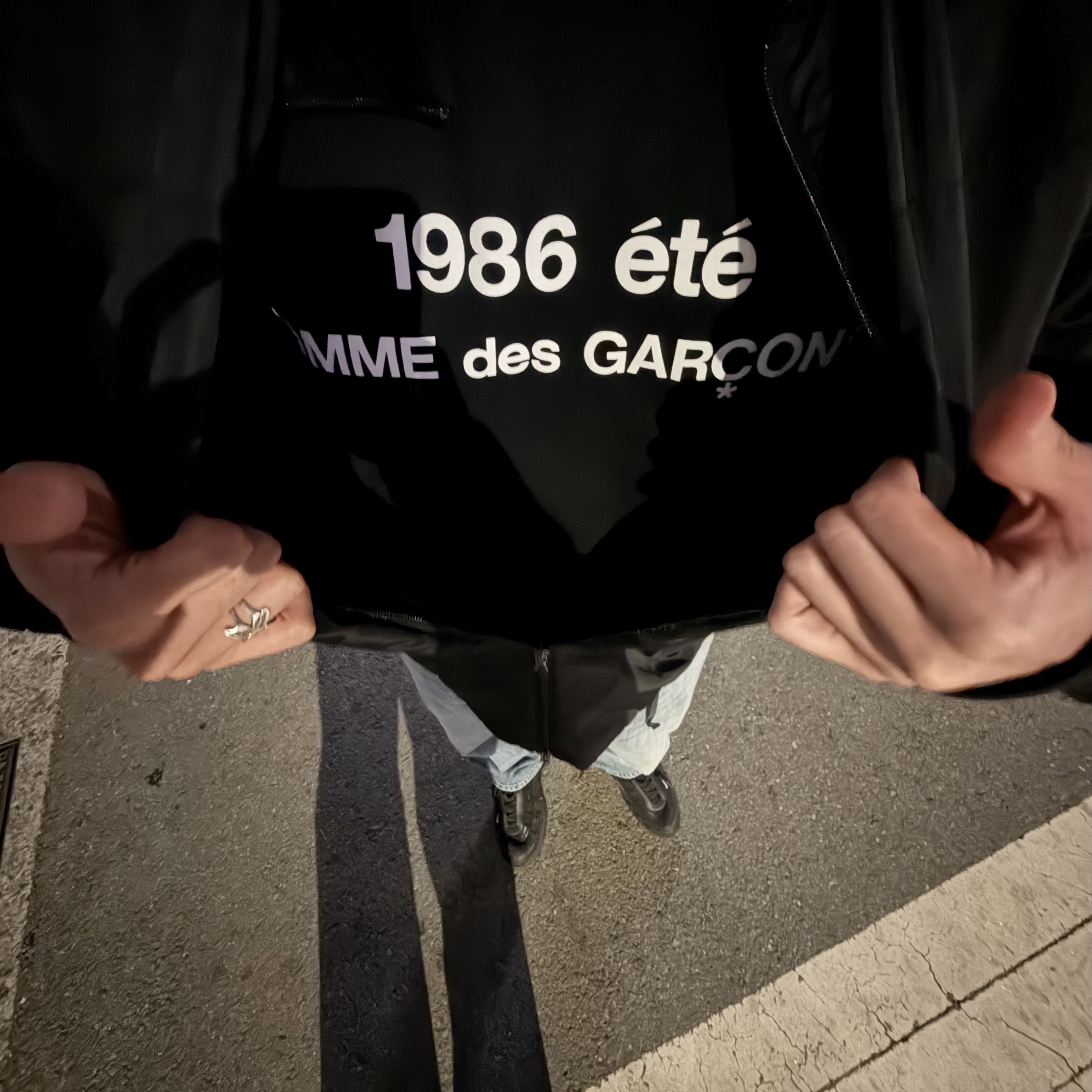 CDG 1986 Comme des Garcons T-Shirt Black, Nike x Comme des Garcons Homme Plus Air Max TL 2.5 Black 착용 스타일 - 3