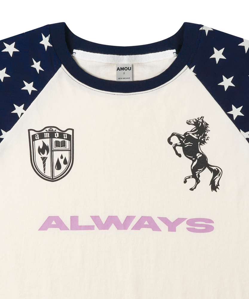 아모우 올웨이즈 스타 레글런 티셔츠 블루(AMOU Always Star Reglan T-Shirts Blue) - 3