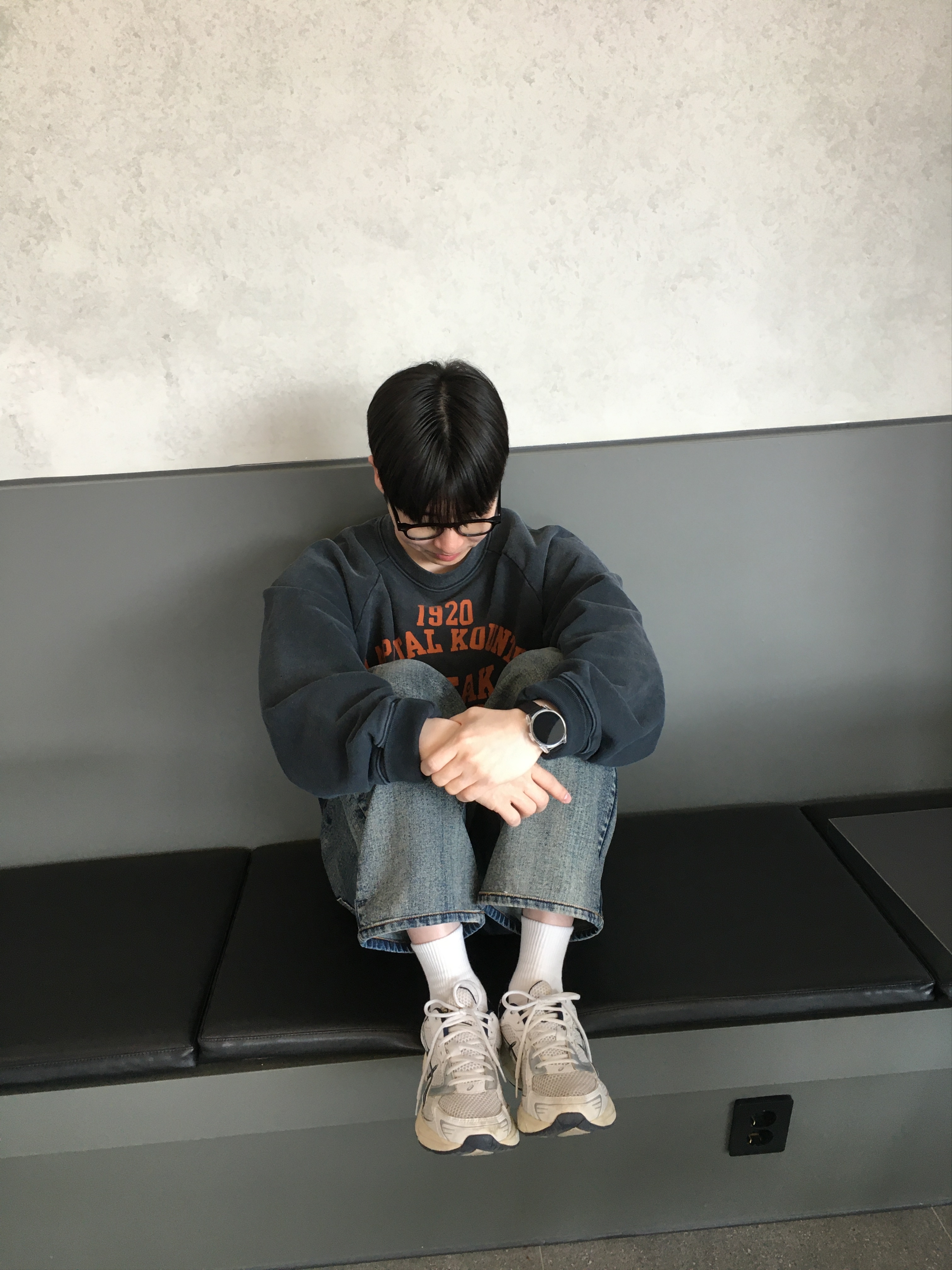Kapital Raglan Crewneck Fleece Sweatshirt Speakeasy College Pt Black, Asics Gel-1130 White Pure Silver 착용 스타일 - 1