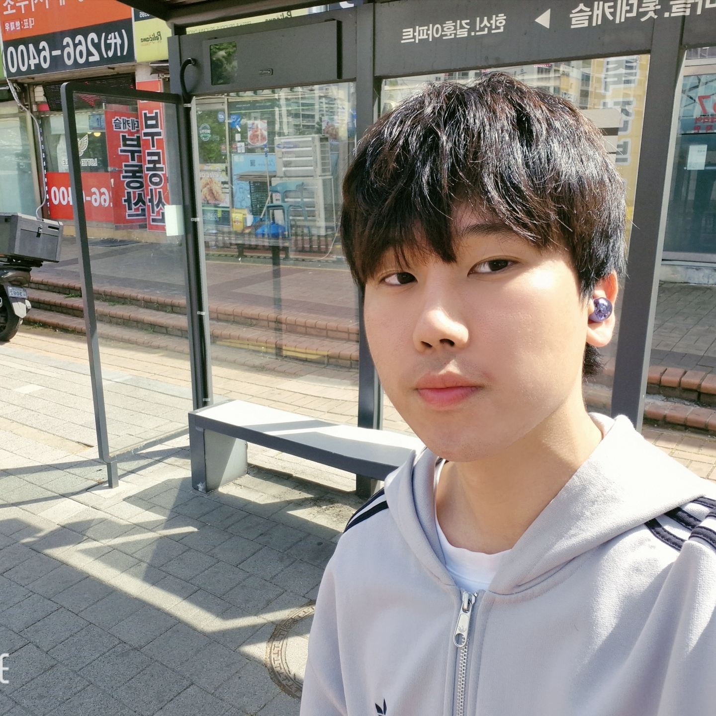Adidas 3-Stripes Full-Zip Hoodie Grey Black - KR Sizing 착용 스타일