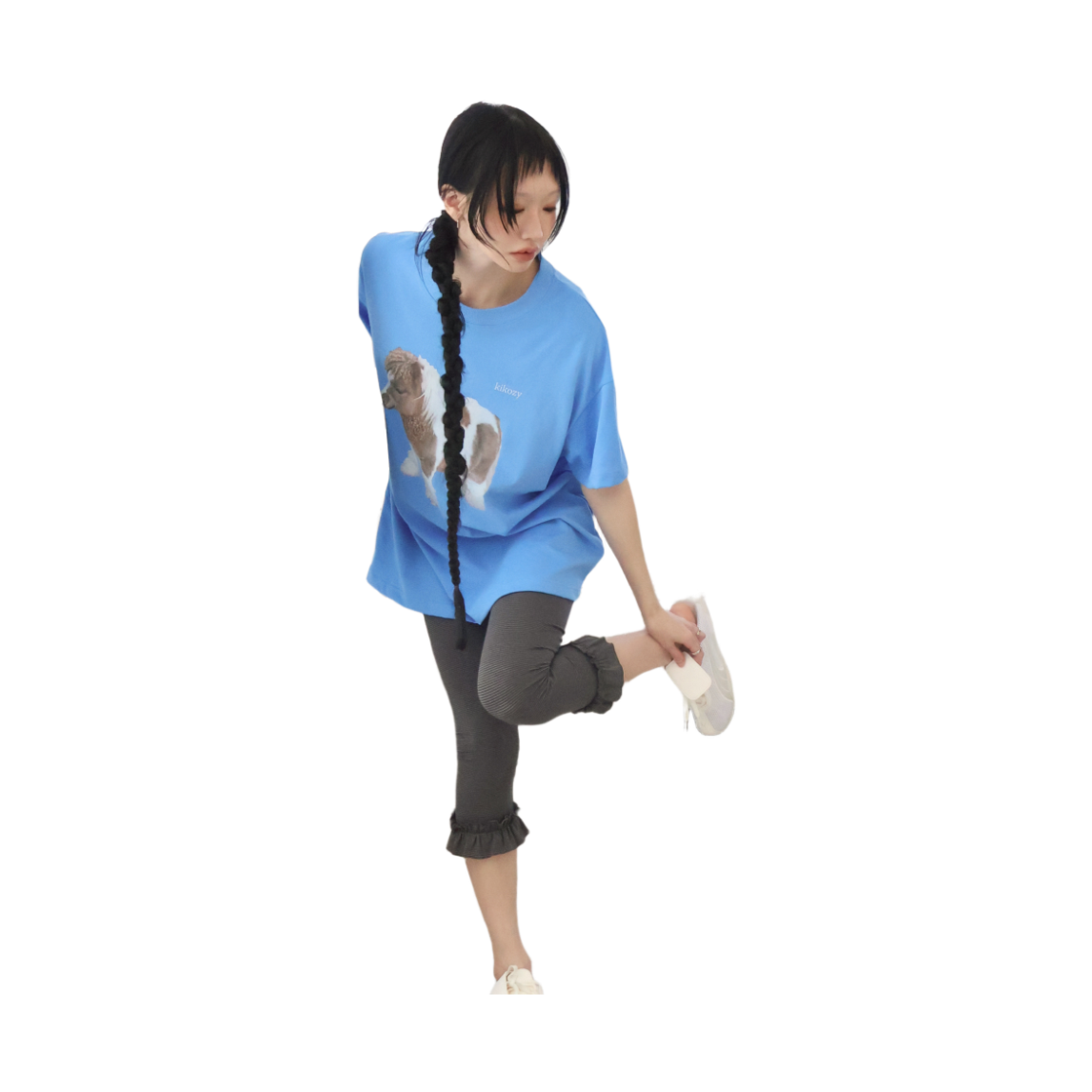 키코지 러플 스트라이프 레깅스 차콜(kikozy Ruffle Stripe Leggings Chacoal) - 2