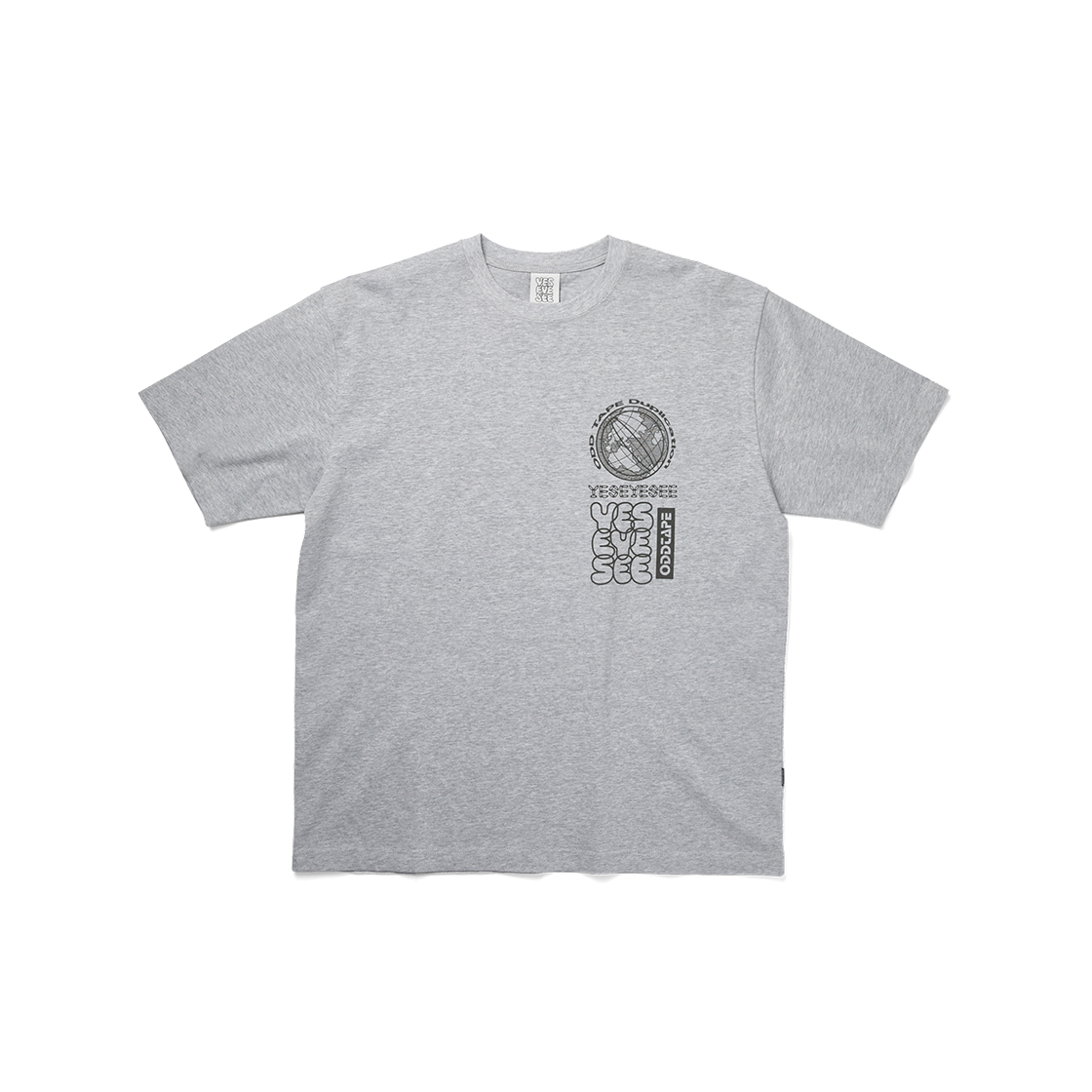 예스아이씨 오드 테이프 글로브 티셔츠 그레이(YESEYESEE ODD TAPE Globe Tee Grey)