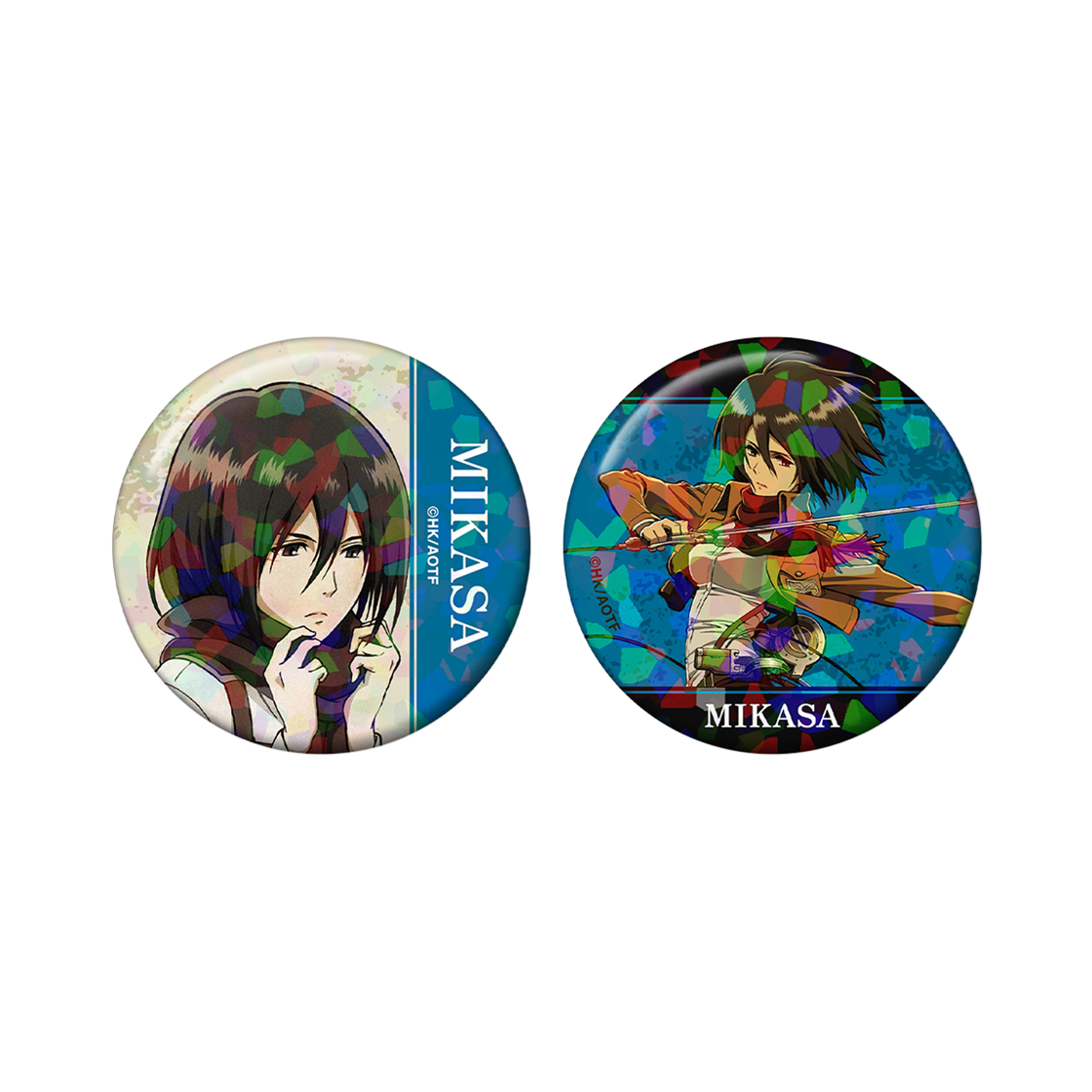 [예약배송] 애니모어 진격의 거인 미카사 홀로그램 캔뱃지 2개 세트