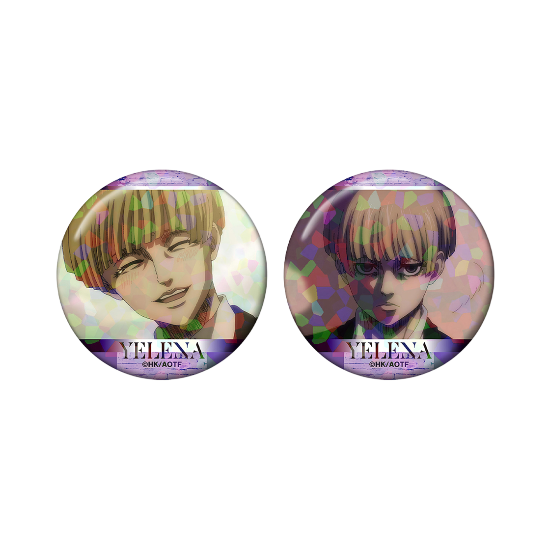 [예약배송] 애니모어 진격의 거인 옐레나 장면 홀로그램 캔뱃지 2개 세트