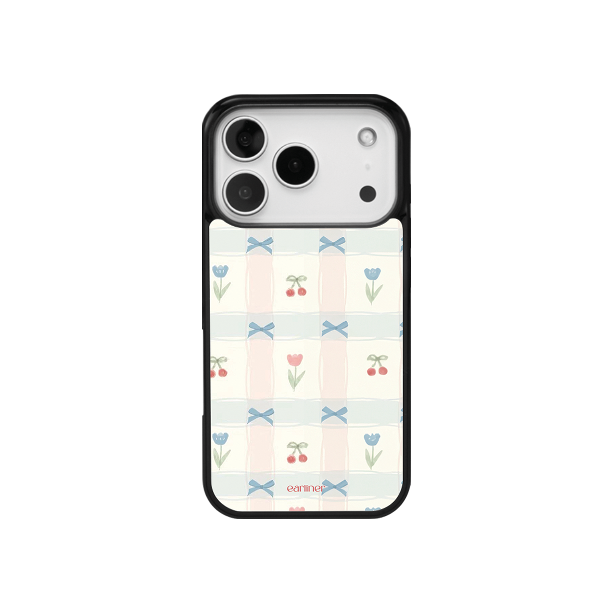 얼리너 빈티지 체리 리본 패턴 맥세이프 글라스 범퍼 케이스(EARLINER made vintage cherry ribbon pattern magsafe glass bumper case)