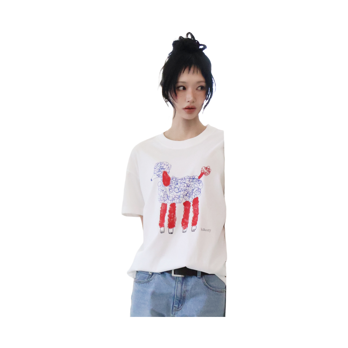키코지 푸들 프린팅 티셔츠 화이트(kikozy Poodle Printing T-shirt White) - 2