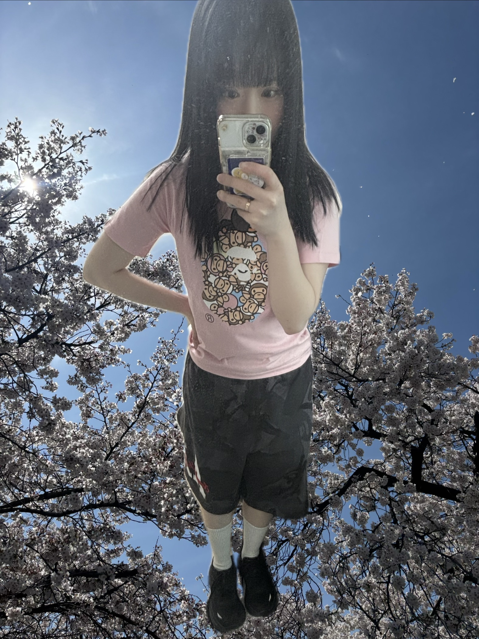 (Kids) BAPE All Baby Milo Multi Milo On Big Ape T-Shirt Pink, AAPE Basic Sweat Shorts Black - 26SS 착용 스타일