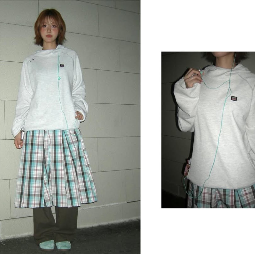 SPORT CHAMBER SC Waffle Ear-Open Hood T-shirt 1% Gray 착용 스타일 - 1