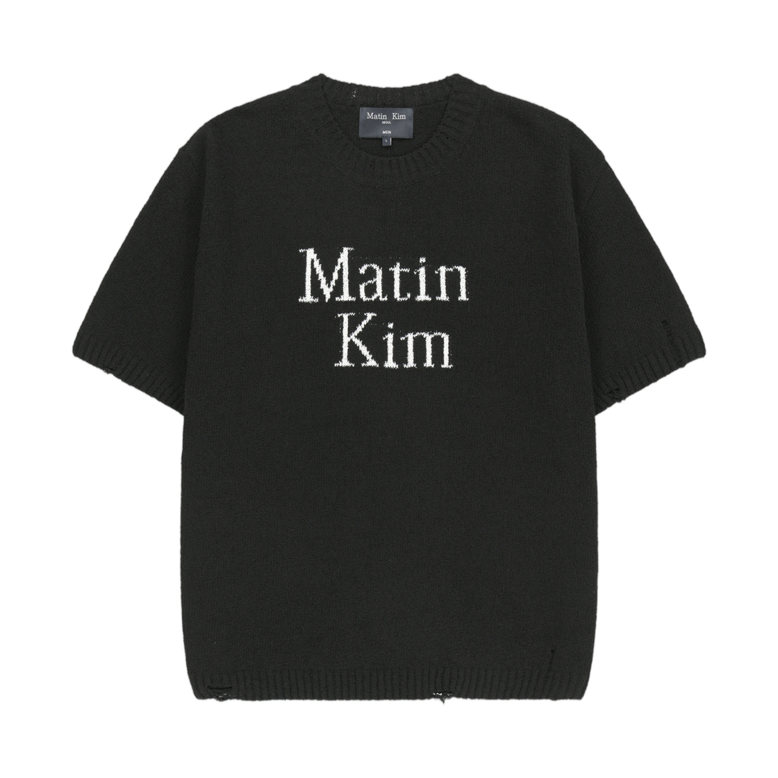마뗑킴 하프 슬리브 로고 풀오버 블랙(Matin Kim Half Sleeve Logo Pullover In Black)