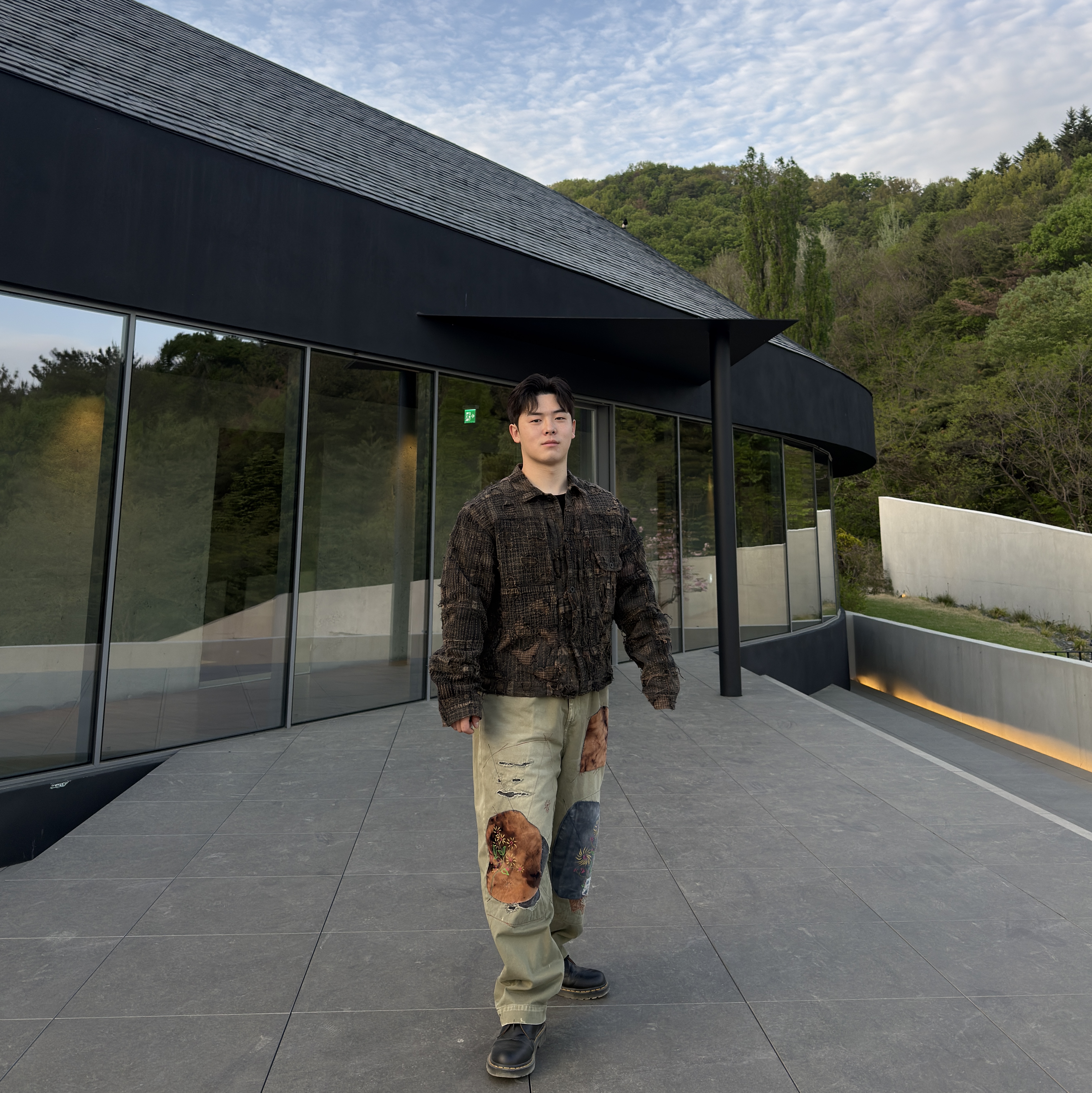 Kapital Katsuragi High Waist Neem Pants Khaki, Kapital Black Tea-Core Boro Spring 1st Jacket Black 착용 스타일 - 4