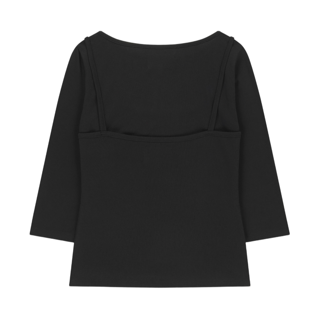 (W) 마뗑킴 3/4 슬리브 탑 앤 탱크 레이어드 세트 블랙((W) Matin Kim 3/4 Sleeve Top and Tank Layered Set In Black) - 2
