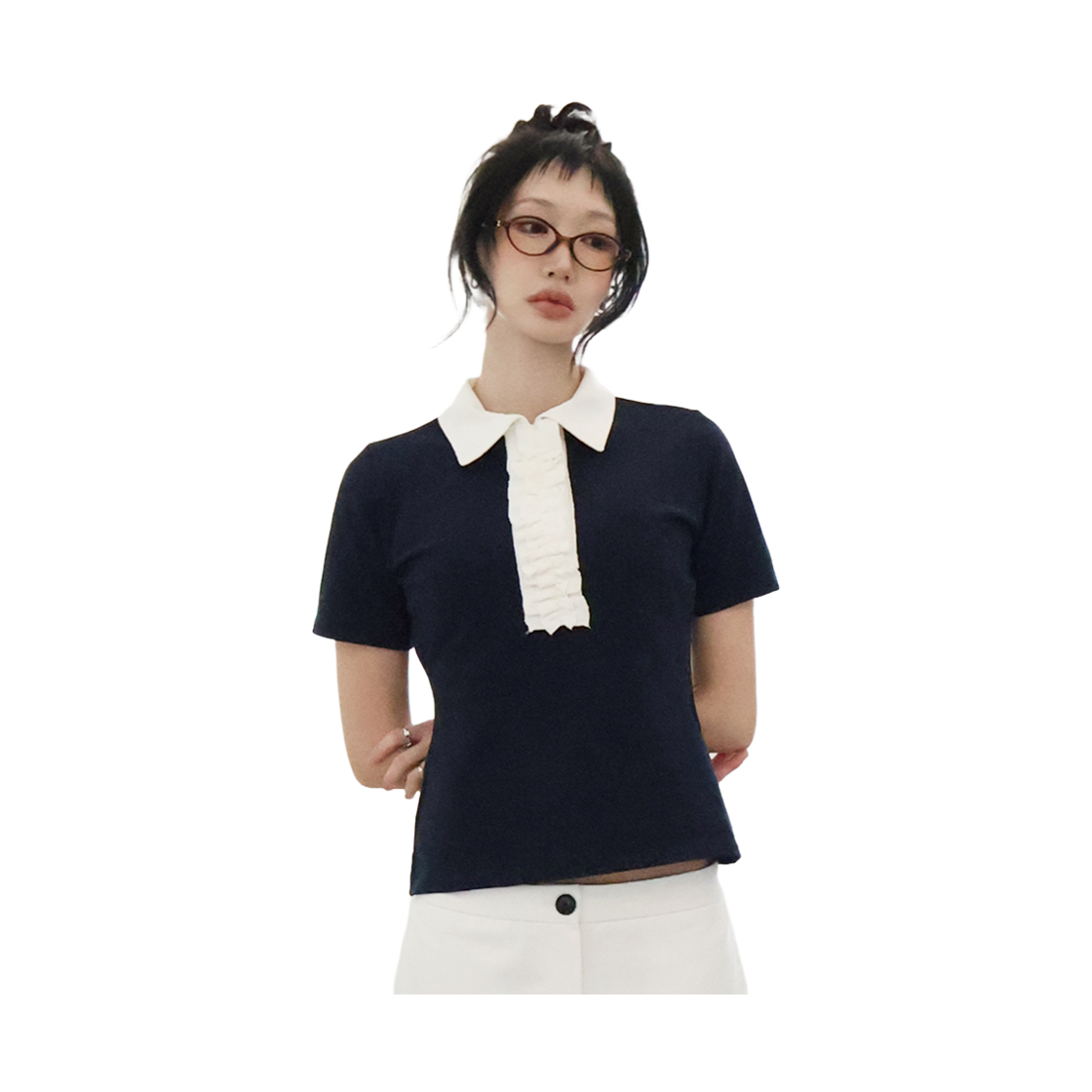 키코지 러플 피케이 티셔츠 네이비(kikozy Ruffle PK T-shirt Navy) - 2