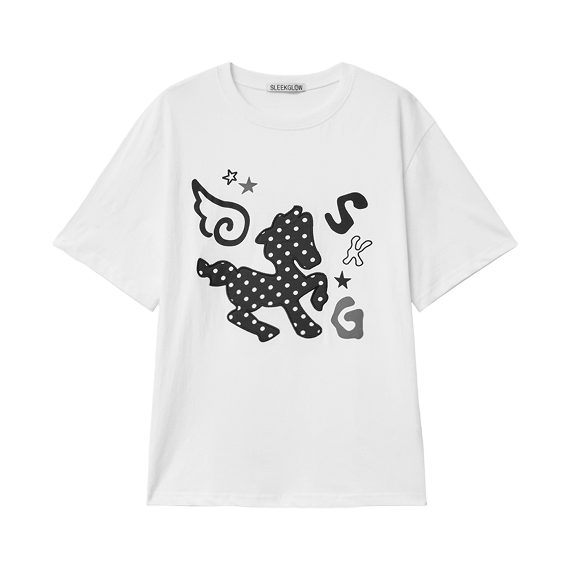 슬릭글로우 도트 포니 아플리케 티셔츠 화이트(SLEEKGLOW Dot Pony Applique T-Shirt White)