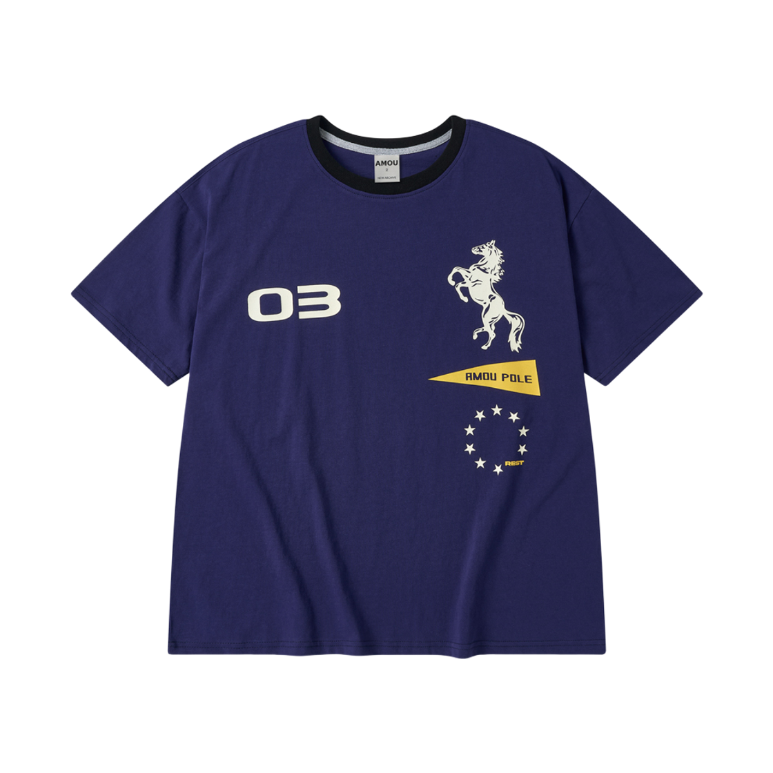 아모우 스포티 홀스 하프 티셔츠 퍼플(AMOU Sporty Horse Half T-Shirts Purple)