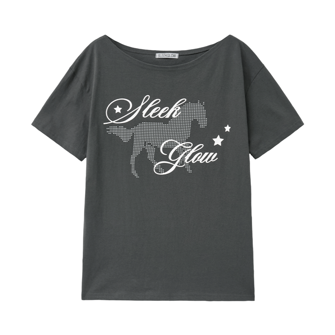 슬릭글로우 홀스 원숄더 티셔츠 차콜(SLEEKGLOW Horse One-Shoulder T-Shirt Charcoal)