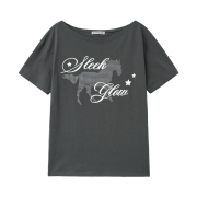 SLEEKGLOW Horse One-Shoulder T-Shirt Charcoal